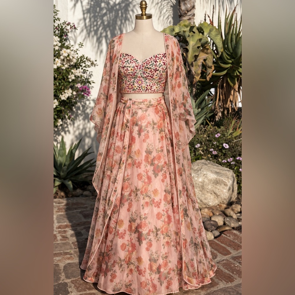 Floral Pink Women's Indian Outfit (Lengha)